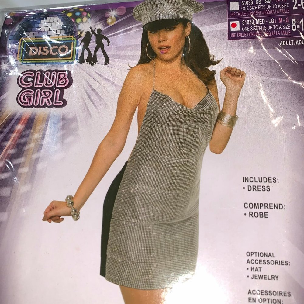 Forum Disco Club Costume Sexy Silver 1970s Fever Dress Adult Size M-L (8-12)